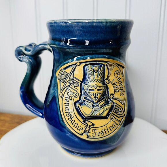 Georgia 1998 Renaissance Festival Studio Art Pottery Pint Beer Mug Cobalt Blue - Picture 1 of 10